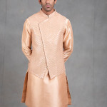 Peach Kurta Set With Bundi Jacket