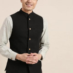 Black Khadi Men's Nehru Jacket Set