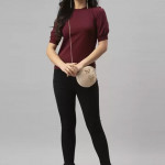 Casual Regular Sleeves Solid Women Maroon Top