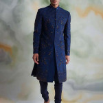 Navy Blue Embroidered Sherwani Set