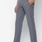 Slim Fit Men Grey Polyester Blend Trousers