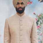 Beige Embroidered Hand-Weaved Sherwani Set