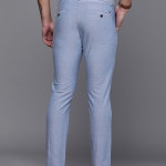 Men Blue Self Design Slim Fit Mid-Rise Regular Trousers